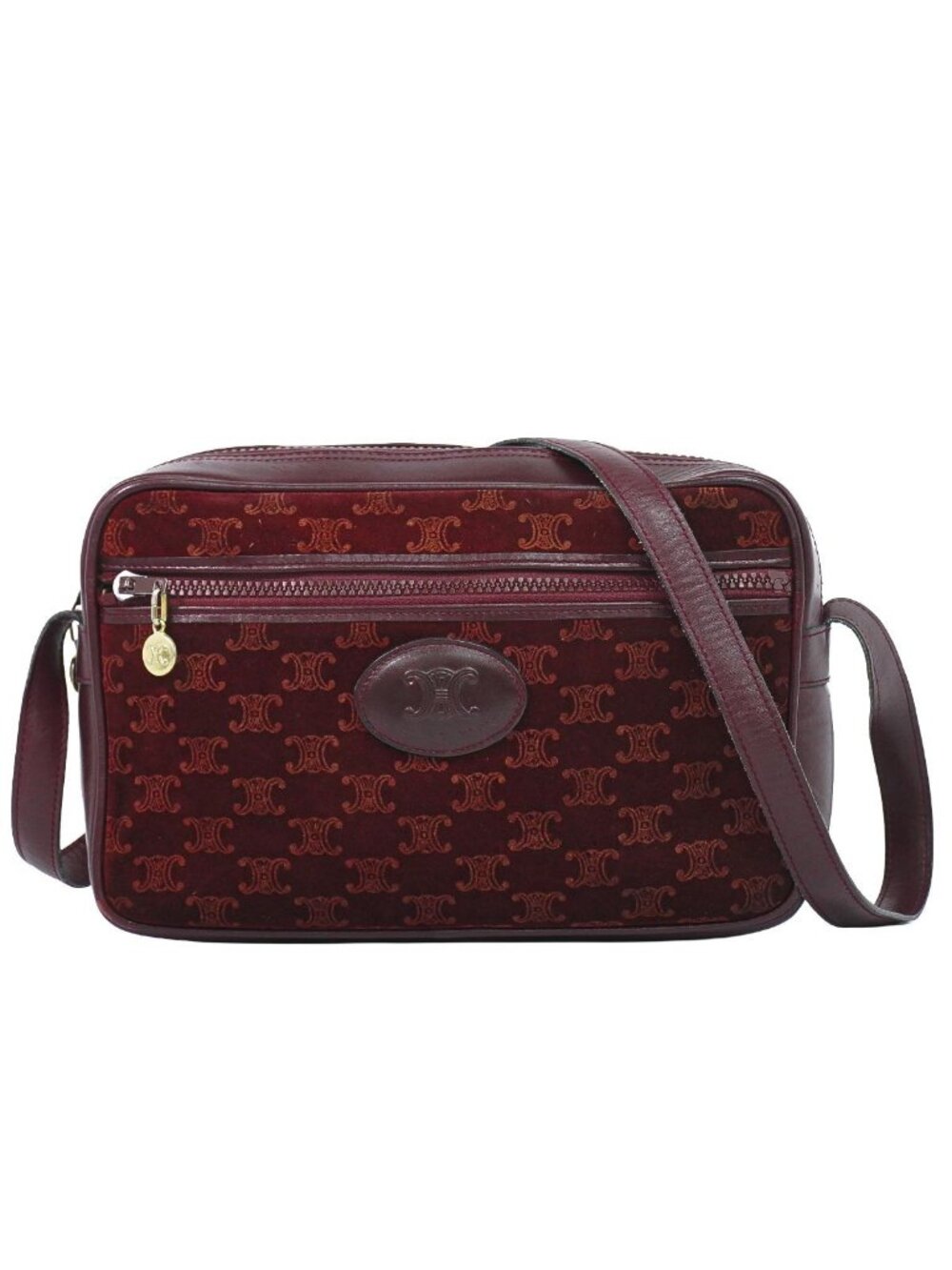 Celine Macadam Shoulder Bag Suede Leather Bordeaux